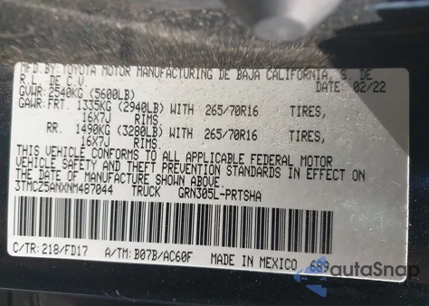 2022 Toyota Tacoma Trd Off Road из США, поврежденный, VIN 3TMCZ5ANXNM487044